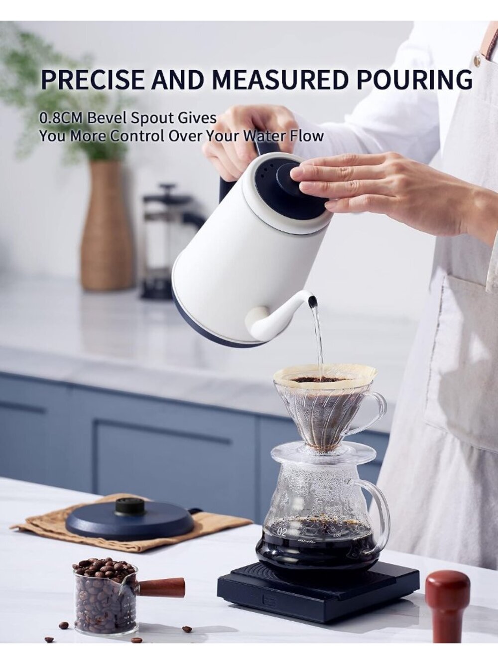 1.0L White Gooseneck Electric Kitchen Kettles Stainless Steel BPA Free Pour Over - Picture 3 of 7
